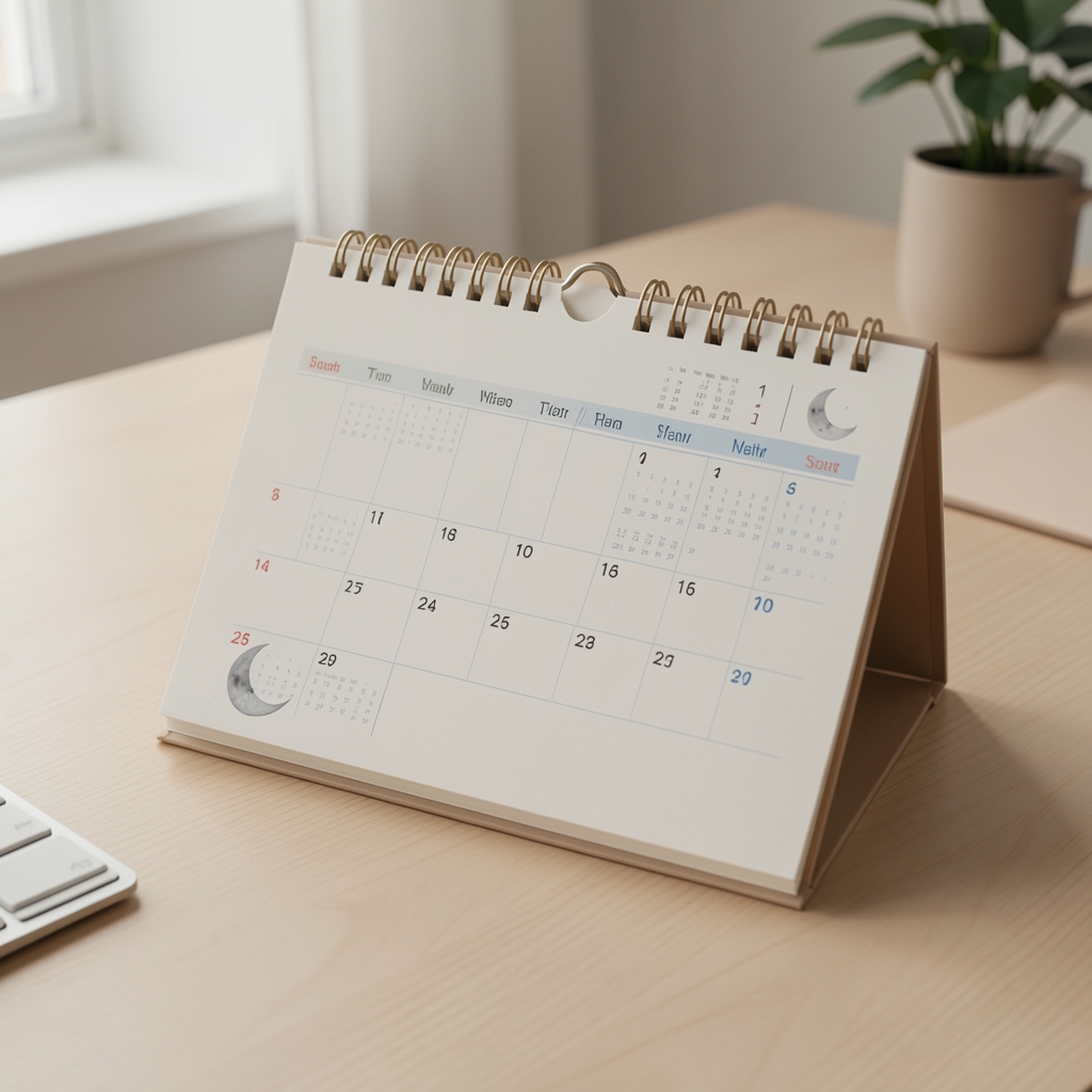 Calendar lunar și ghid de planificare pe birou minimalist